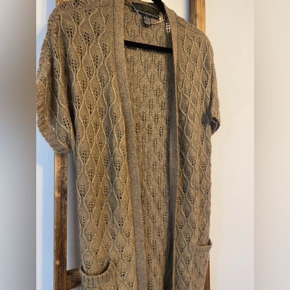 Isabella Rodriguez Brown Copper Metallic Belted Cardigan Short Sleeves Size Lg - Picture 2 of 9